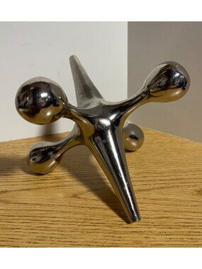 Vintage Chrome Jax Jack Sculpture Mid Century Modern Pop Art Paperweight Decor